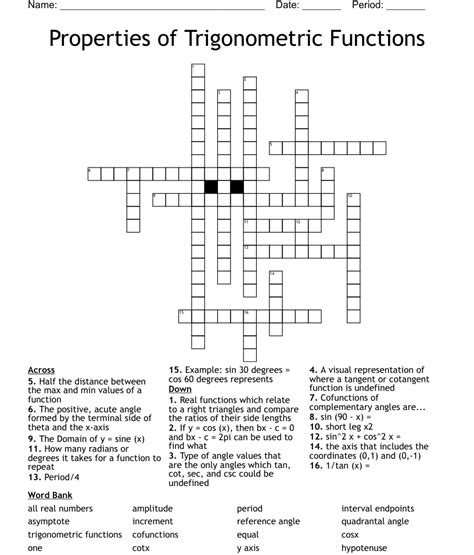 Click the answer to find similar crossword clues. . Trig function crossword